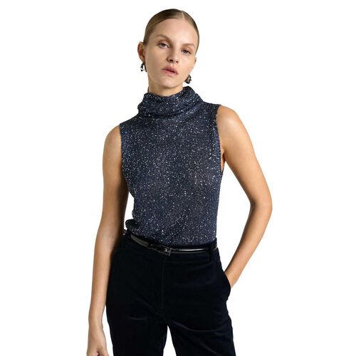 Cue Sequin Sleeveless Funnel Neck Knit